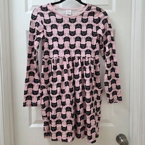 Hanna Andersson Pink and Black Cat Print Dress